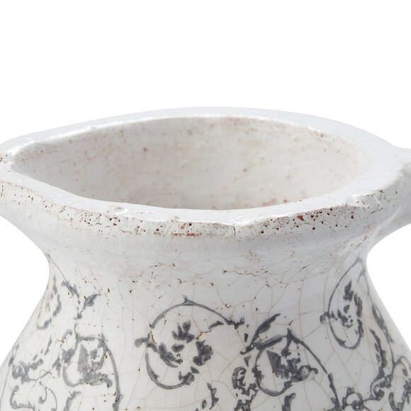 9" Ivory Ceramic Pitcher Vase - My Texas House - Scroll Pattern Farmhouse Decor - Picture 3 of 9